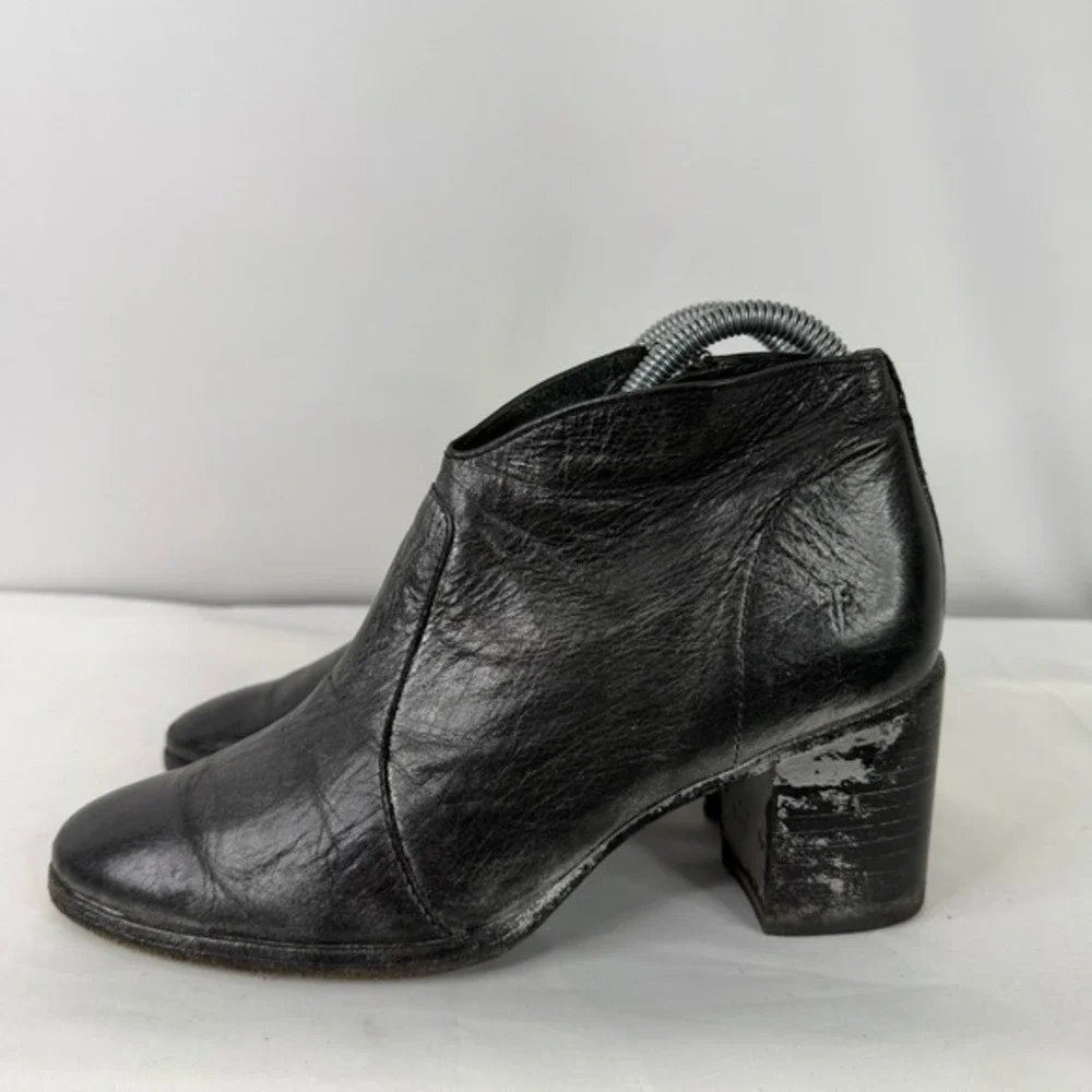 Frye Nora Metallic Leather Side Zip Block Ankle Bootie Womens 8 B‎